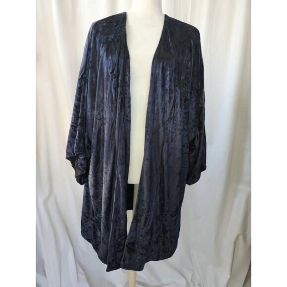 Free People Black Velvet Kimono Jacket Open Boho Witchy Whimsigoth fairy S Baggy - Picture 3 of 12